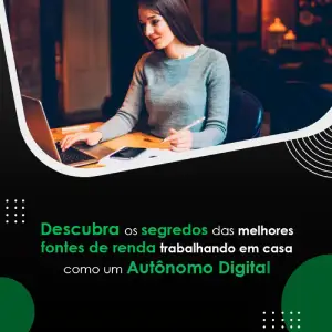 Profissional autônomo digital trabalhando em um notebook em um ambiente moderno de home office, representando liberdade geográfica e empreendedorismo online.